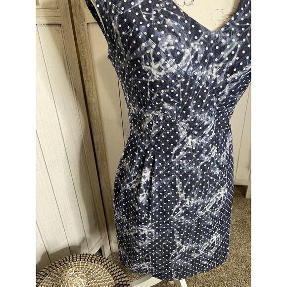 Alberto Makali Denim Polka Dot Lace Back Midi Summer Dress Size 6 - Picture 3 of 9